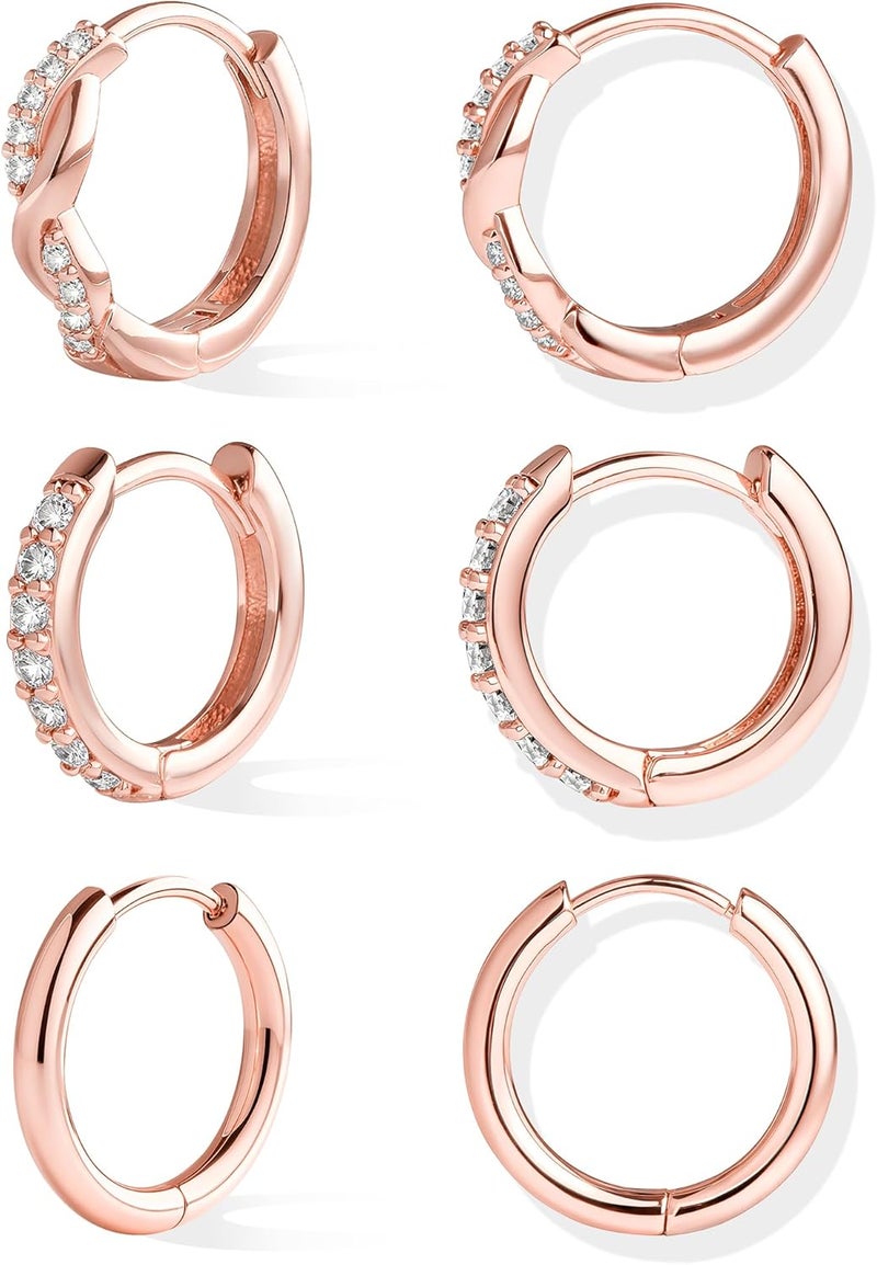 Inerney Gold Huggie Hoop Earrings Set for Women, Dainty Small Sterling Silver Earring Stacks Hypoallergenic Jewelry for Multiple Piercings, Trendy Twisted Cute Cartilage Hoops Birthstone Gift 3 Pairs - Image 1